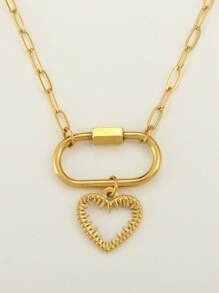 1pc Luxury Gold Stainless Steel Heart Pendant Necklace, Elegant Design Suitable For Daily Wear, Gift For Mother's Day