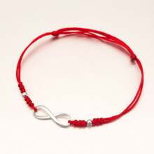 1pc 925 Sterling Silver Minimalist Infinity Symbol Braided Red String Bracelet, Elegant Lucky Gift Suitable For Daily Wear For Women - Silver - View 7