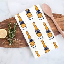 1 set / 2 piezas Toalla de cocina con diseño de botella de champán, toalla para platos, adecuada para comedor, cocina, baño, decoración diaria, decoración del hogar, regalos para mayores, amigos. Regalos para mayores y amigos.