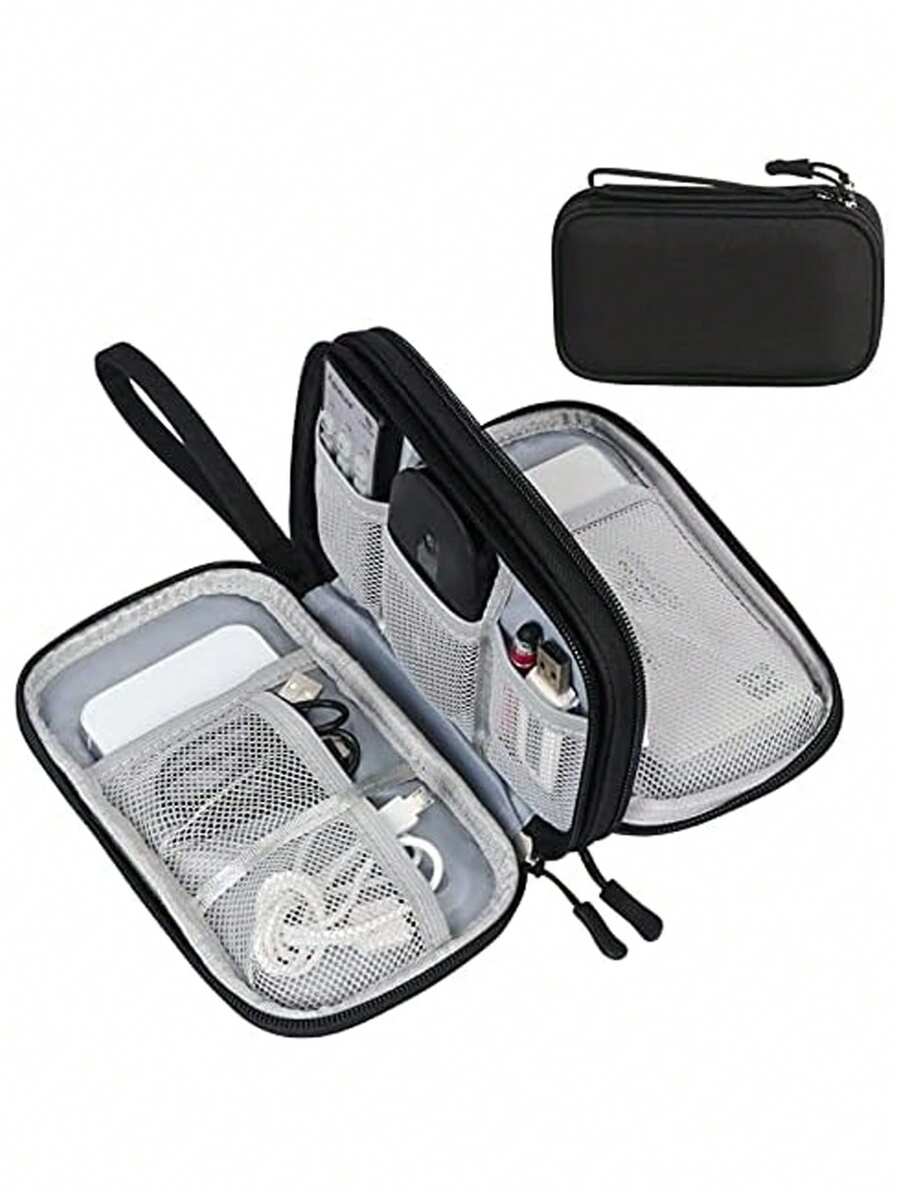 Organizador de cables de viaje FYY, bolsa impermeable de doble capa todo en uno, funda portátil de almacenamiento de accesorios electrónicos para cables, cargadores, teléfonos, audífonos, color negro
