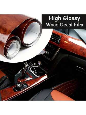 1pc High Glossy Car Sticker Waterproof Car Internal Adhesive Film Wood Grain Vinyl Decal Universal Auto Interior Accessories