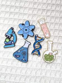 6pcs Chemistry Lab Flask Brooch, Cartoon DNA Chain Microscope Badge, Daily Clothing/Bag/Hat Lapel Pin, Stylish Gift For Friends And Students, Suitable For Parties And Celebrations