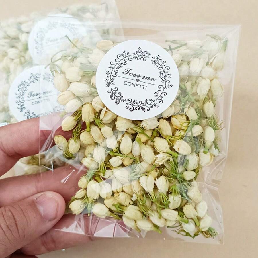 3 unidades/pacote, aproximadamente 30 g de pétalas de flores secas de jasmim, adequadas para decoração de interiores, festivais, festas de aniversário, decoração de casamento, fabricação de sabão faça você mesmo, velas e artesanato.