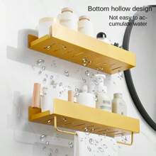 Perforated Gold Plated Bathroom Shelves, Wall-Mounted Towel Rack, Vanity Organizer, Toilet Storage Rack - Gold - View 4