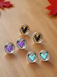 1 par de aretes tipo botón con estampado de leopardo y forma de corazón, de acero inoxidable, como regalo para el Día de la Madre