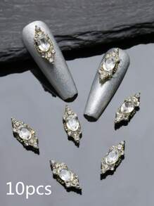 Gold Silver Shiny Rhinestone Nail Charms 10pcs 3D Alloy Nail Supplies DIY Nail Gems Nail Art Decorations Gift For Girls Accessories Adorn Nails Shoes Clothes Bags Crafts