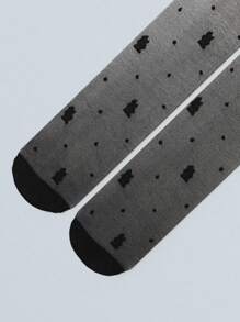 4 Pairs Girls Rabbit Pattern Jacquard Sheer Stockings, Resistant To Snagging, Spring/Summer New - Black - View 6