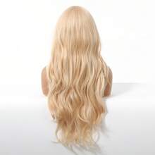 4 件套 28 英寸渐变棕色波浪蕾丝前假发，合成纤维，耐热，设计优雅 - 金色 - 查看 5