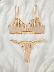 Florales Stickerei Spaghetti-Träger Camisole Top und Hose sexy Dessous Set für Frauen, Rave