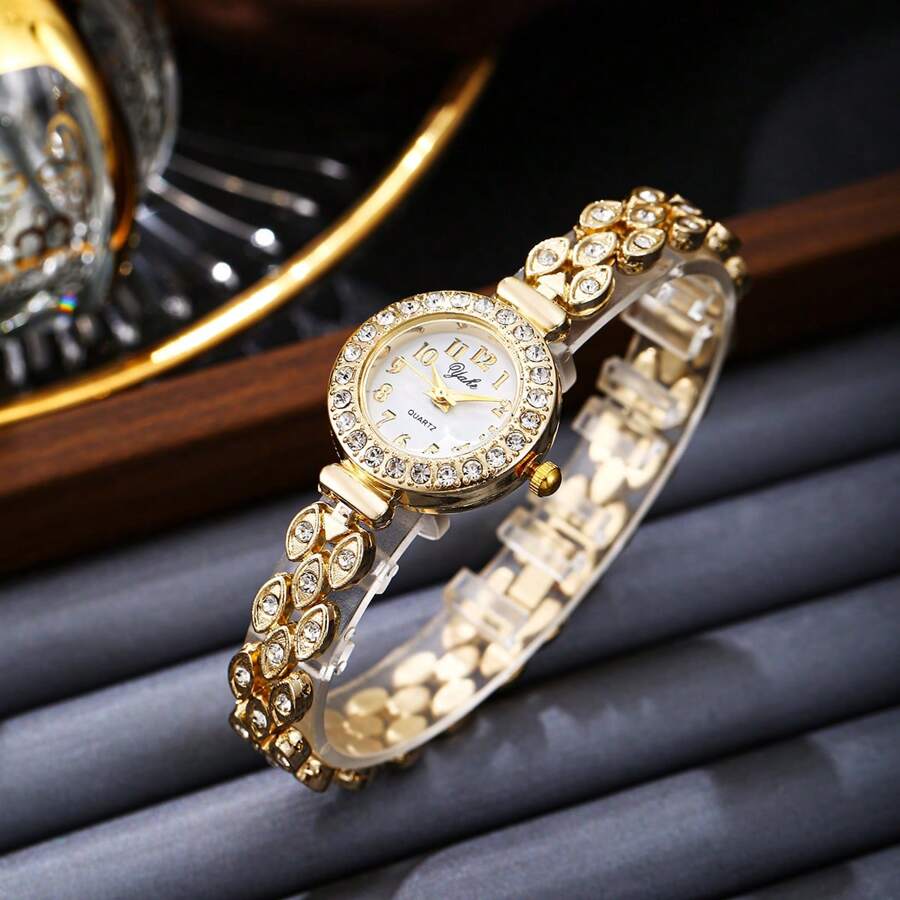 1pc Women's Crystal Embellished Numeric Dial Fashionable Party Gift Bracelet Watch - White - View 1