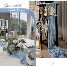 Camino de mesa de gasa navideño de 10 pies, 5 paquetes de 35x120 pulgadas, camino de mesa de gasa para recepción de bodas, fiesta de cumpleaños bohemia, decoración de mesa rústica y romántica para bodas - Multicolor - Ver 6