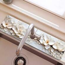 1pc Elegant White Floral 3D Faucet Mat, Durable Polyester Moisture-Non-Slip Proof Drain Pad For Kitchen & Bathroom Sinks, Faucet Suction Mat, Drying Pad Suitable For Bathroom Countertops, Kitchen And Bathroom Counter Accessories - Multicolor - View 4