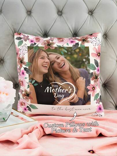 1 pezzo Federa per cuscino personalizzata con foto fai-da-te, federa stampata con foto floreale della famiglia e nome della mamma, ideale per la Festa della Mamma, decorazione per soggiorno, camera da letto e all'aperto, regalo per la famiglia e la mamma