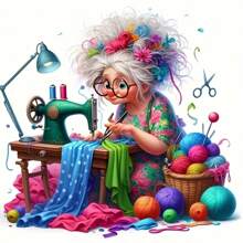 勤劳老太太手工制作的 DIY 钻石画，与服装有关，无框架