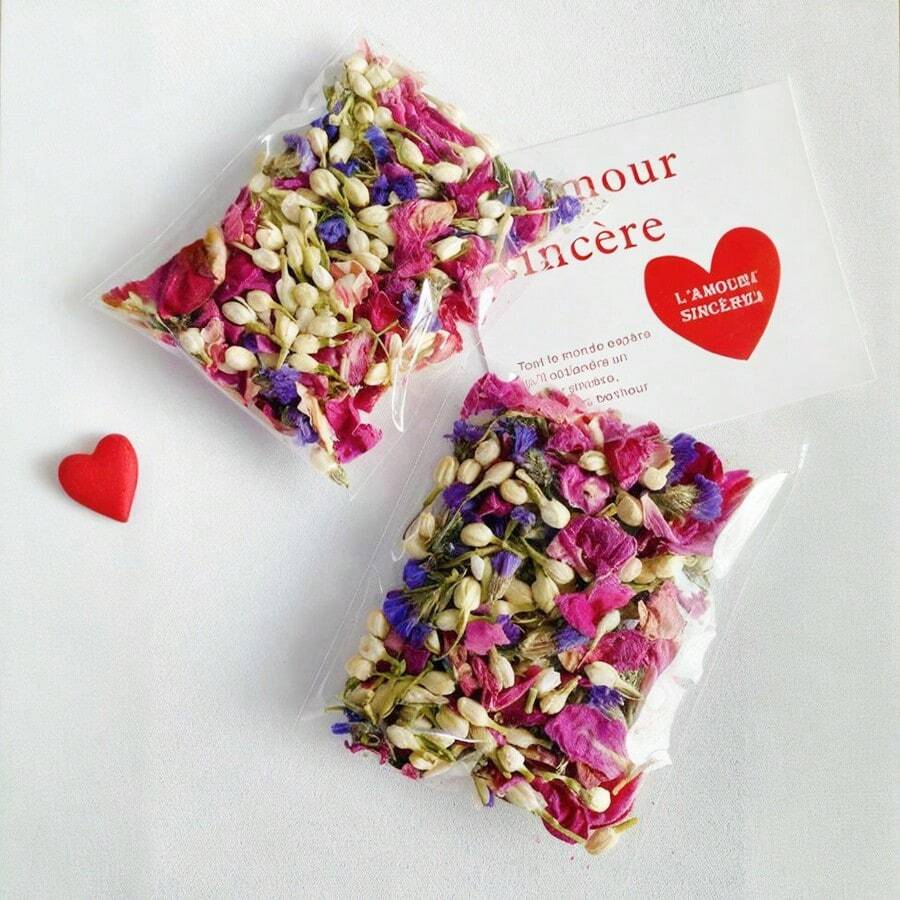 1 pacote (10g) de pétalas de rosas secas, flores de jasmim e pétalas de lavanda - adequado para decoração de mesa, casamento, festa de aniversário, lançamento de pétalas de flores - suprimentos para decoração de eventos