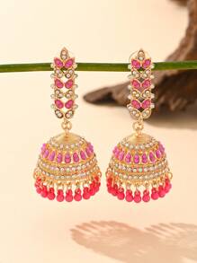 1 par de Pendientes con Cubic Zirconia y Rhinestone de estilo bohemio, adornados con cuentas y flecos, joyería para los oídos adecuada para uso diario de mujeres, bodas, fiestas y regalos de festivales