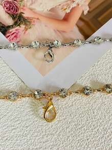 优雅金属水晶腰链配饰，简约银色链条腰带，适合裤子/西装裤，女士夏季