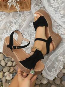 Sandalias de cuña casuales de talla grande con plataforma cómoda y suela gruesa, estilo de moda cruzado con correa europea y americana, puntera abierta, nueva llegada primavera/verano 2024