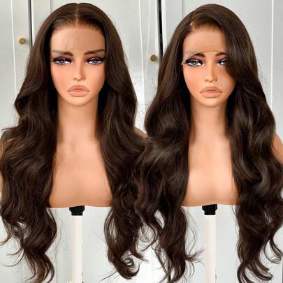 DZfirst Body Wave Lace Wig 13x4 HD Lace Front Wig Pre-Plucked Long Dark Brown 28inch Lace Front Wigs Synthetic Wear And Go Lace Front Wigs Daily Use