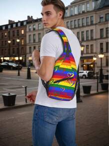 Flag Rainbow Men's Fashion Chest Bag, Shoulder Bag, Crossbody Bag, Sports Bag, Travel Bag, Suitable For Daily Travel, Business, Work, Campus, Etc., The Perfect Holiday Gift Suitable For Teen Summer Casual Outdoor Athletic Or Vacation Travel Or Graduation Gifts Or Birthday Dress Accessories