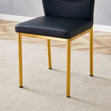 MUUOKY Modern Dining Chairs Set Of 6, Kitchen Modern Metal Chairs With Faux PU Leather Padded Seat High Back And Sturdy Gold Legs, Chairs For Dining Room, Kitchen, Living Room, Living Room, Office,  Bedroom, Kitchen, Apartment, Easy To Clean, Easy To Assembly, Home Decor - Black Chair+gold Leg - 查看 6