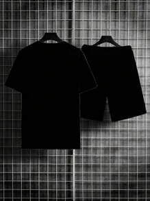 Conjunto de camiseta de manga corta y pantalón corto con estampado y número, para hombres talla grande, estilo minimalista de moda, camiseta de cuello redondo con pantalón corto con cordón, lavable a máquina, tela suave y transpirable para verano