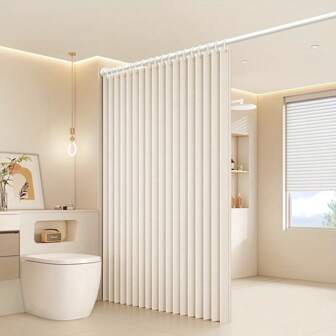 1 pieza Cortina de ducha a rayas impermeable con ojales y ganchos de metal, partición de baño plegable de poliéster para separación de áreas húmedas/secas, diseño moderno para baños contemporáneos, juegos de cortinas de ducha para decoración de baños en el hogar, decoración de otoño, accesorios de baño, de vuelta a la escuela