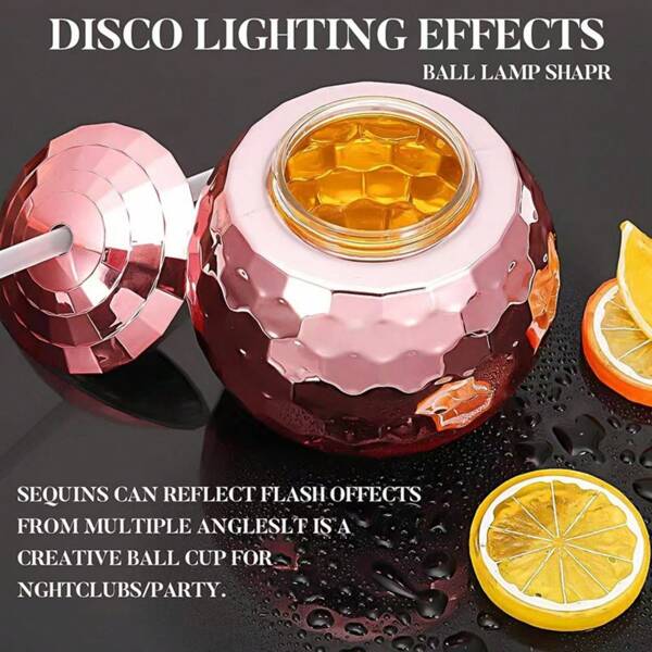 1 pieza Vaso con forma de bola de discoteca con purpurina, vaso de plástico con forma de bola de discoteca con pajita, vaso con diseño único