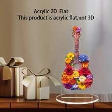 Guitare plate 2D décorée de fleurs colorées, décoration de bureau sans pile nécessaire, livrée avec un socle, convient comme cadeau pour la fête des mères, la rentrée, la remise des diplômes, l'anniversaire