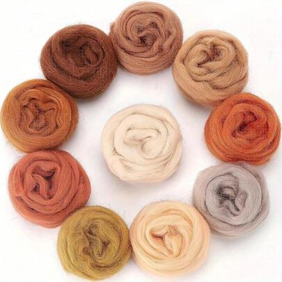 Dark Colors Nature Fibre Wool Yarn Roving Needle Felting Hand Spinning For Wool Felting Yarn Supplies DIY Craft Materials, 0.35oz/Pack