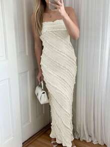 碎花连衣裙，女士夏装，白色毕业礼服 - 杏色 - 查看 1