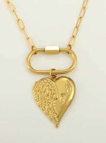 1pc Luxury Gold Stainless Steel Heart Pendant Necklace, Elegant Design Suitable For Daily Wear, Gift For Mother's Day