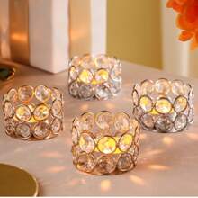 1PC Wedding Valentine's Day Decoration Crystal Tea Lamp Candlestick Family Table Center Decoration, Home Decoration, Gift Box (Except Candles), Gold, Silver Gifts Birthday Graduation