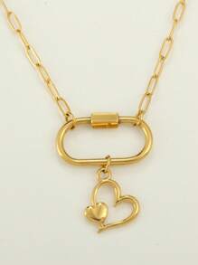1pc Luxury Gold Stainless Steel Heart Pendant Necklace, Elegant Design Suitable For Daily Wear, Gift For Mother's Day