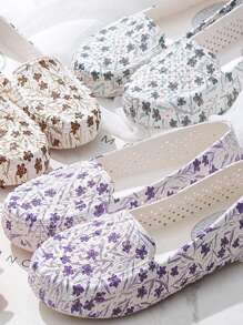 女士四季凉鞋 护士凉鞋, 女士印花平底鞋, 女士工作平底鞋 - 紫色 - 查看 7