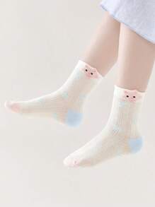 5 pares de calcetines para niños con diseños de corazón, moño y animales lindos, uso elegante y casual diario, calcetines de media caña suaves y cómodos de malla