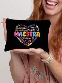 Bolso de mano con diseño de letra súper cool, bolso de mujer, bolso de viaje, bolso de compras, bolso de mano con diseño de letra creativo, adecuado para el transporte diario, regalo, ideal para adolescentes, estudiantes universitarios, damas de oficina, adecuado para el trabajo, vuelta al colegio, escuela secundaria, universidad, vacaciones, playa y otras ocasiones - Negro - Ver 4