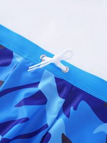 Men's Camo Print Side Split Swim Trunks, Comfortable Bermuda Shorts For Swimming, Hot Spring, Beach