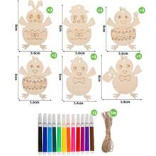 18 件复活节装饰品套装，DIY 鸡蛋、兔子和鸡，木制复活节装饰品适合涂鸦，适合家庭节日。 - 彩色 - 查看 6