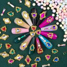30 piezas Encantos de uñas de lujo de aleación 3D con forma de corazón, pedrería de 6 colores, piedras preciosas doradas para decoración de arte de uñas, accesorios para mujeres