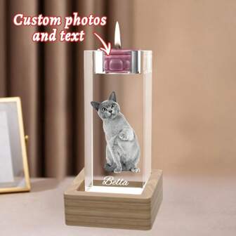 1pc Customized 3D Crystal Photo, Candlestick, Personalized Gift, Birthday, Anniversary, Mother's Day, Valentine's Day, Weddings.Personalized Present With Your Own Photo