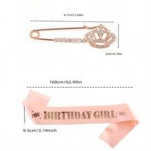 2pcs Crystal Crown Brooch Strap Decoration, Fashionable Rose Gold Letter Shoulder Strap Gift For Ladies, Party, Gathering, Ball, Photography Props - Pink - View 4