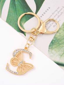 1pc Unisex A-Z Letters Rhinestone Decor Butterfly Style Matching Elegant English Alphabet Keychain - Gold - View 28