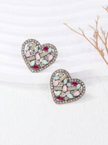 juran 1 par de pendientes casuales con forma de corazón de rhinestone, un lindo regalo para mujeres, para el Día de la Madre