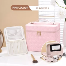 Makeup Bag With Light Up LED Mirror Travel Cosmetic Gifts Storage Case Portable - Pink - View 1