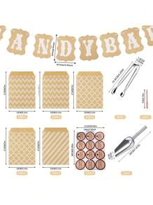 1pc Candy Bar Banner, 50pcs Kraft Paper Bags, 4pcs Clips, 2pcs Shovels, 10pcs Stickers, Suitable For Outdoor Wedding, Holiday Party, Gathering With Friends