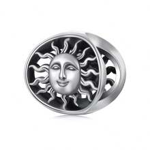 1 PC 925 Sterling Silver Vintage Sun God Pendant Charm Retro Hollow Beads Fit Bracelet DIY Jewelry Anniversary Gift - Silver - View 2