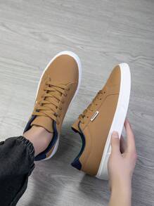 2025新款男士运动鞋男时尚帅气休闲鞋系带男鞋滑板鞋男士运动鞋个性街头男鞋 - 棕色 - 查看 2