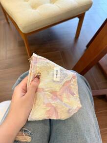 Bolsa de cosméticos de moda Y2K, 1 pieza/Set bolsa de maquillaje de viaje casual con estampado floral rosa y blanco, organizador de cosméticos grande y pequeño, bolsa de aseo para mujer, monedero, portalipos, gafas, teléfono, soporte para pinceles, clutch para primavera/verano