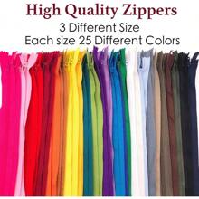 70/100pcs Mixed Size 20cm/7.87in Nylon Coil Zipper Bulk With Zipper Presser Foot For Sewing Craft(25 Color Zippers)